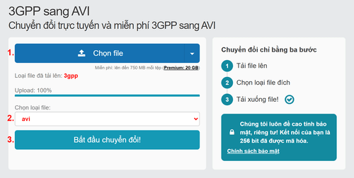 Cách chuyển đổi 3GPP tệp tin trực tuyến sang AVI