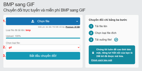 Cách chuyển đổi BMP tệp tin trực tuyến sang GIF