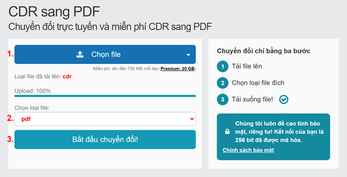 Cách chuyển đổi CDR tệp tin trực tuyến sang PDF