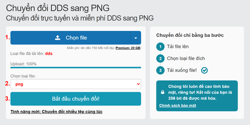 Cách chuyển đổi DDS tệp tin trực tuyến sang PNG