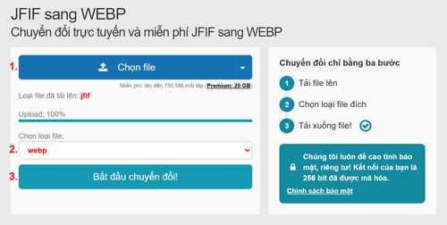 Cách chuyển đổi JFIF tệp tin trực tuyến sang WEBP