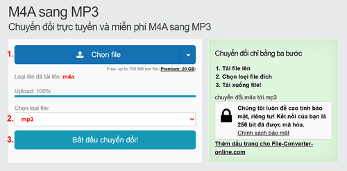 Cách chuyển đổi M4A tệp tin trực tuyến sang MP3