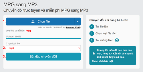 Cách chuyển đổi MPG tệp tin trực tuyến sang MP3