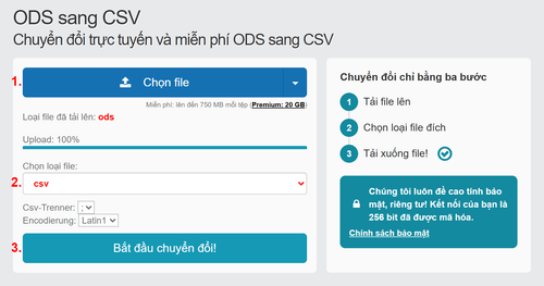 Cách chuyển đổi ODS tệp tin trực tuyến sang CSV