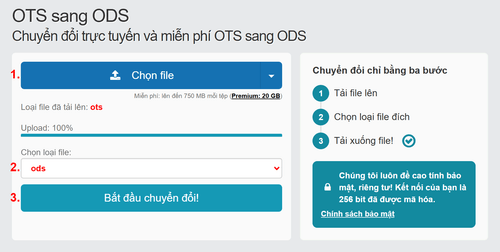 Cách chuyển đổi OTS tệp tin trực tuyến sang ODS