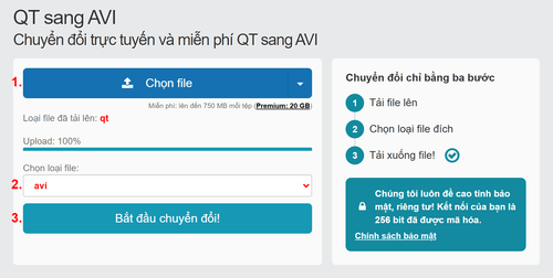 Cách chuyển đổi QT tệp tin trực tuyến sang AVI