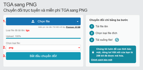 Cách chuyển đổi TGA tệp tin trực tuyến sang PNG