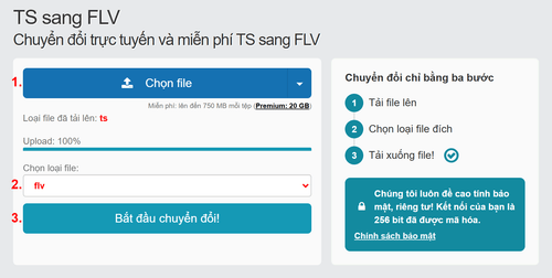 Cách chuyển đổi TS tệp tin trực tuyến sang FLV