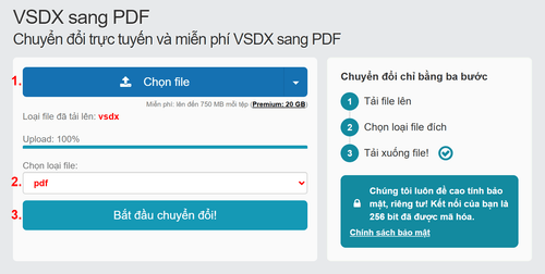 Cách chuyển đổi VSDX tệp tin trực tuyến sang PDF