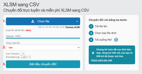 Cách chuyển đổi XLSM tệp tin trực tuyến sang CSV