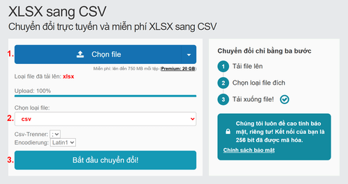 Cách chuyển đổi XLSX tệp tin trực tuyến sang CSV